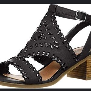 Sugar Black Braided Low Block Heel Sandal Size 8.5